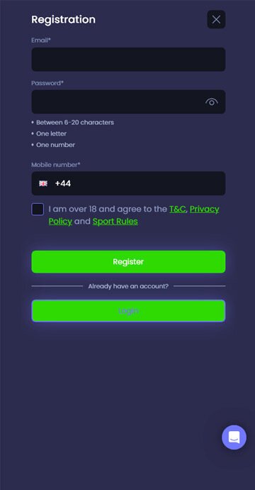 Spinzwin Casino registration window