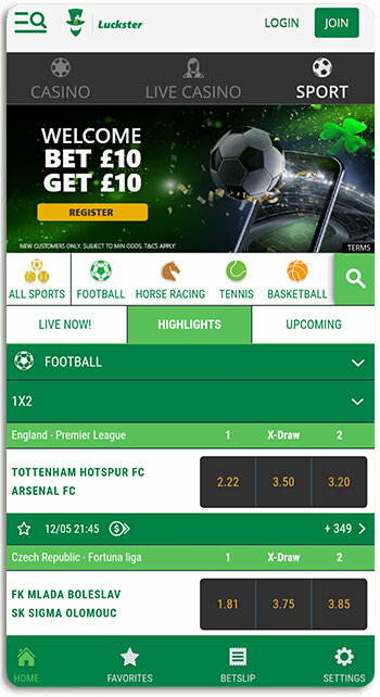 This is what Luckster sports betting looks like on mobile