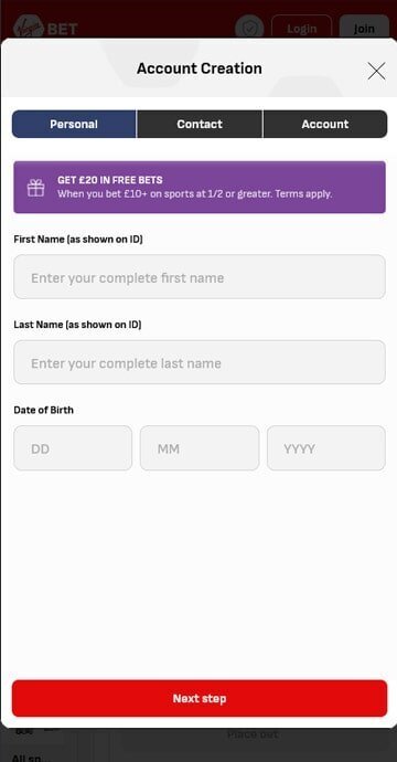 Screenshot of how to claim Virgin Bet bonus