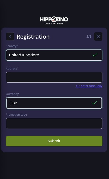 Create your Hippozino Casino account