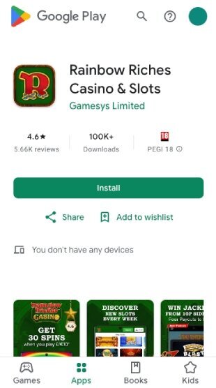 Rainbow Riches app in Play Store December 2025