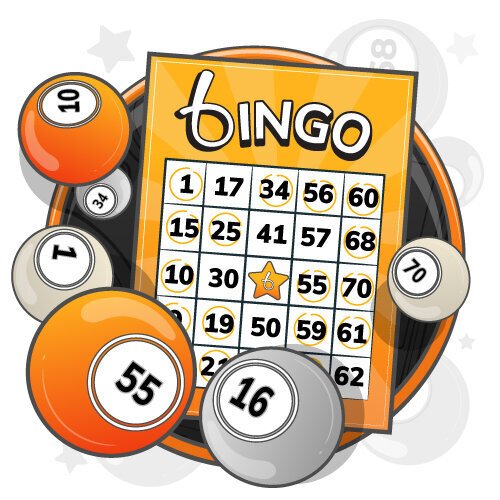 An illustration of a bingo card and bingo balls