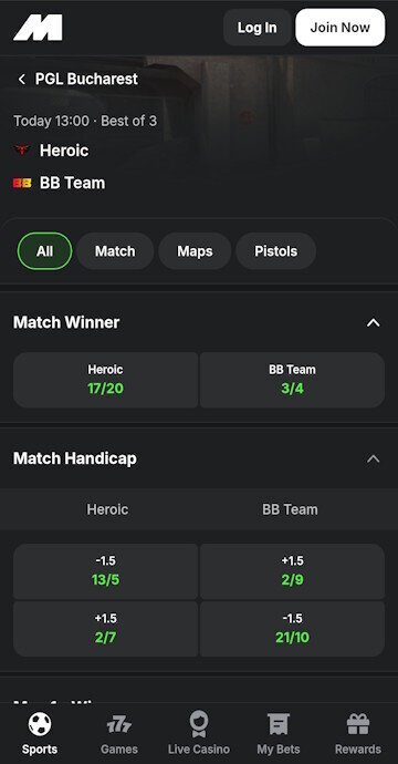 Find CS2 match that you want to bet on