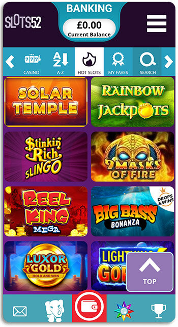 This is how Slots52 mobile casino looks like