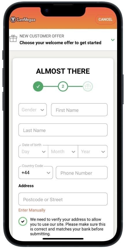 Fill in your information on UK casino app