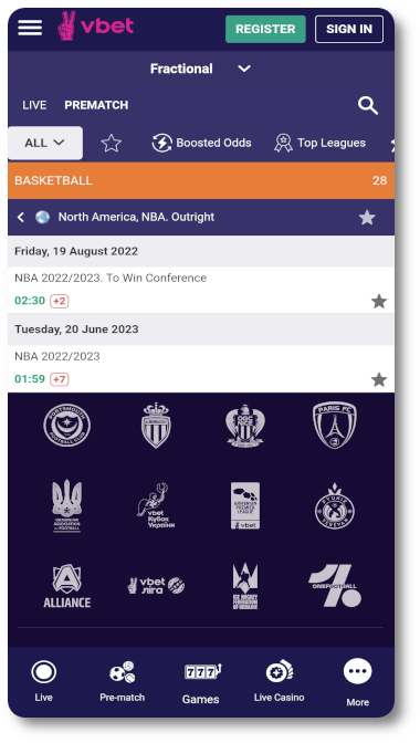 Vbet has lot NBA betting odds