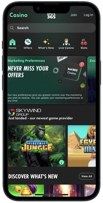 Play on Bet365 mobile casino app