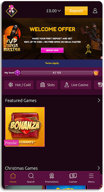 LuckyNiki casino on mobile looks like this