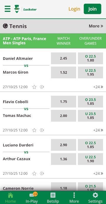 Confirm your tennis bet