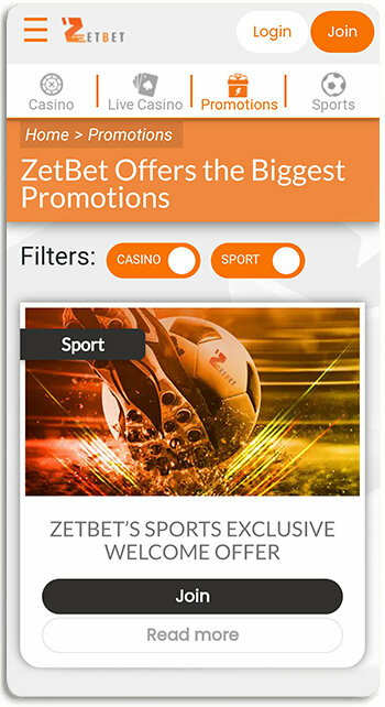 Claim your zetbet sign up offer on the landing page