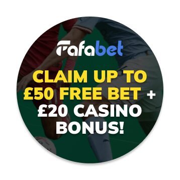 Fafabet logo ball with the text Claim up to £50 free bet + £20 casino bonus!