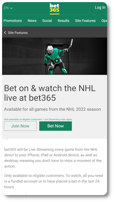 Watch NHL live stream broadcasts on Bet365