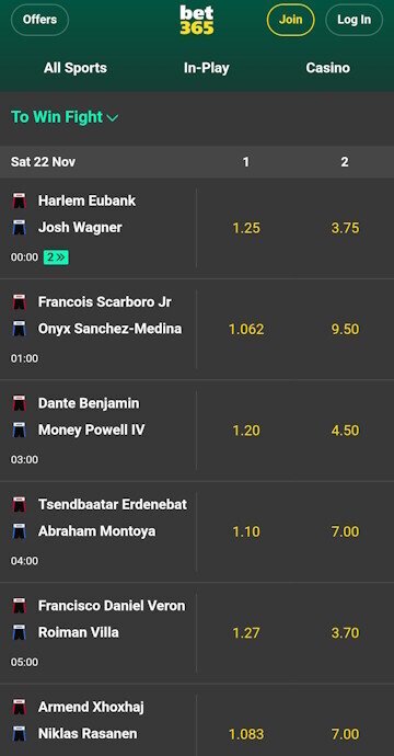 Image of Bet365 betting markets