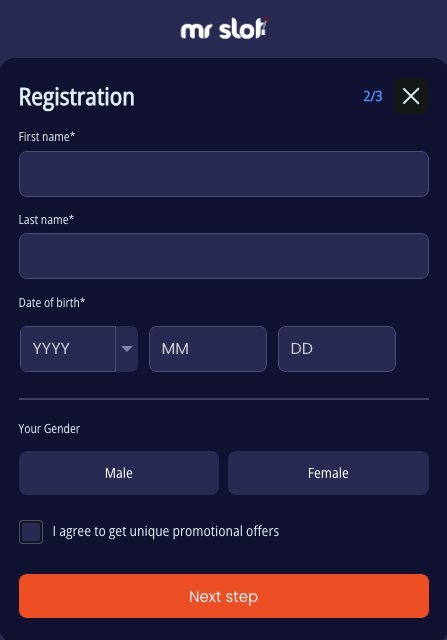 Add your details during Mr Slot registration