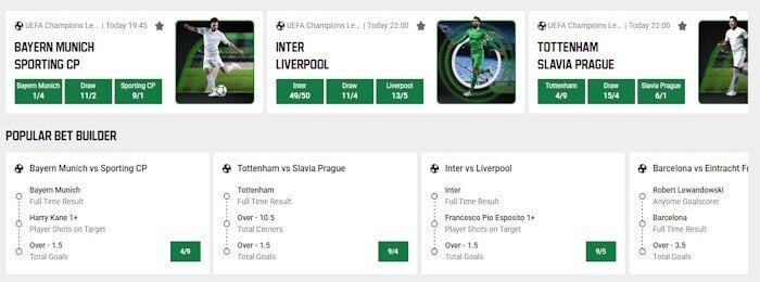 Bet builder example at Unibet betting site