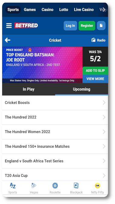 Betfred Cricket Odds