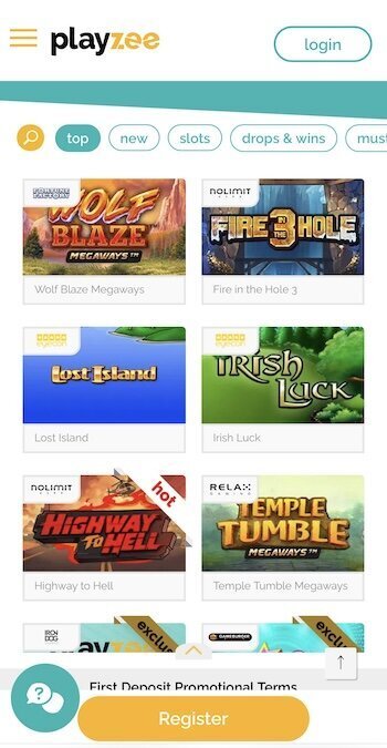 Playzee Casino games lobby