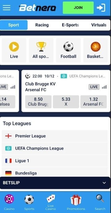 Betnero mobile layout