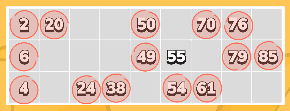 A 90-ball bingo card with 1TG to Full House bingo