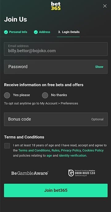 Add Bet365 bonus code