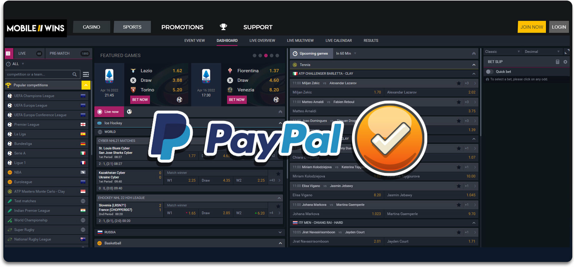 paypal betting sites mobilewins
