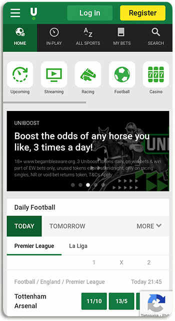 This is what Unibet UK looks like on mobile