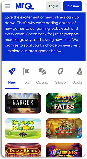 How MrQ online casino looks like on mobile