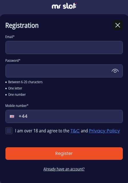 Mr Slot Casino registration window