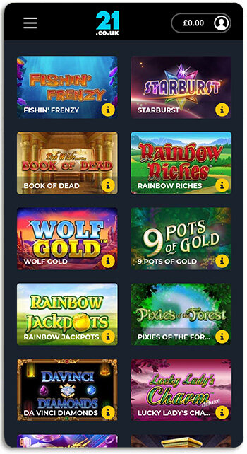 How 21.co.uk casino looks on mobile devices