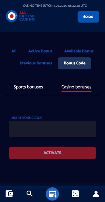 How to use AllBritish Casino bonus code