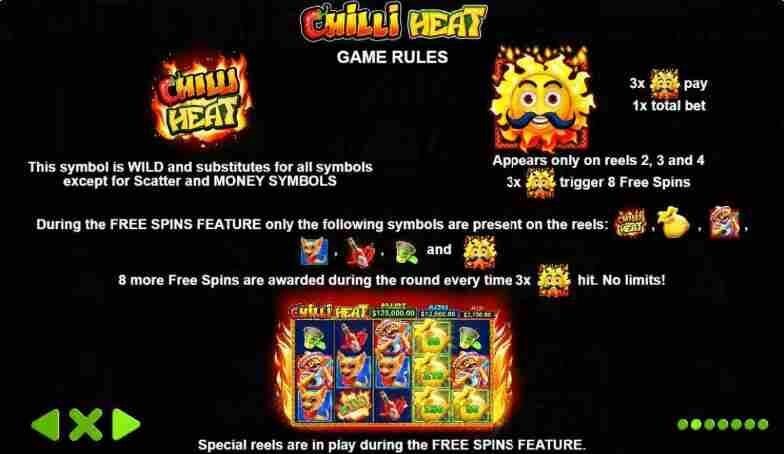 An image showing the rules of the Chilli Heat slot