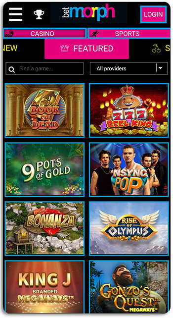 BetMorph mobile casino looks like this