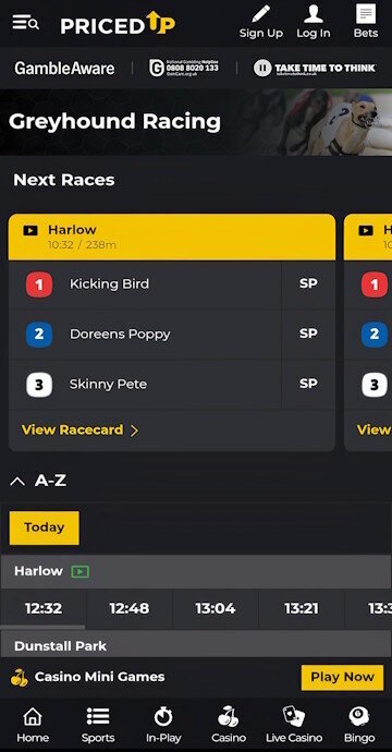 PricedUp greyhound race pricing screen