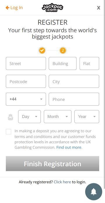 Add your details during Jackpot.com registration