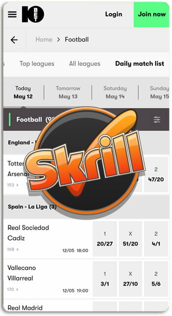 10Bet accepts skrill deposits