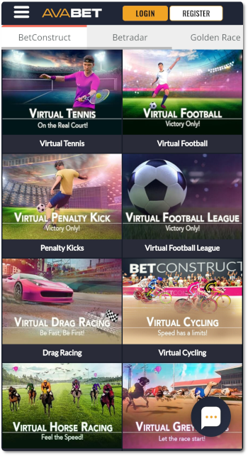 This is what Avabet virtual sports betting looks like on mobile