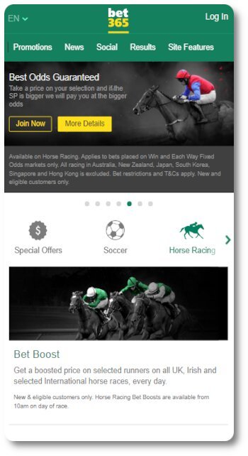 This is what Bet365 horse racing betting looks like on mobile