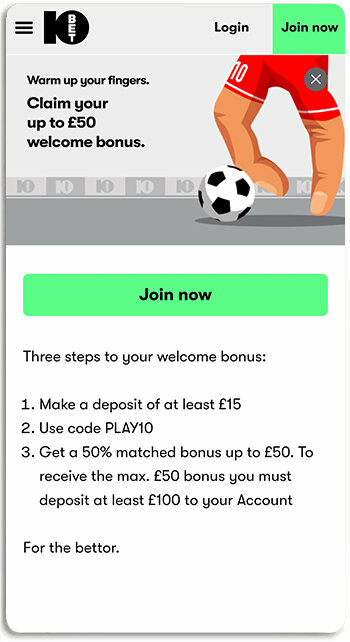 Claim your 10bet welcome offer on the landing page