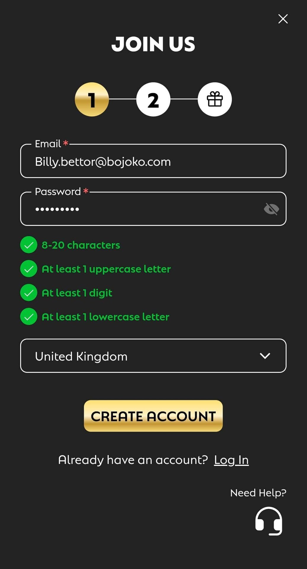 Create an account on Quinnbet
