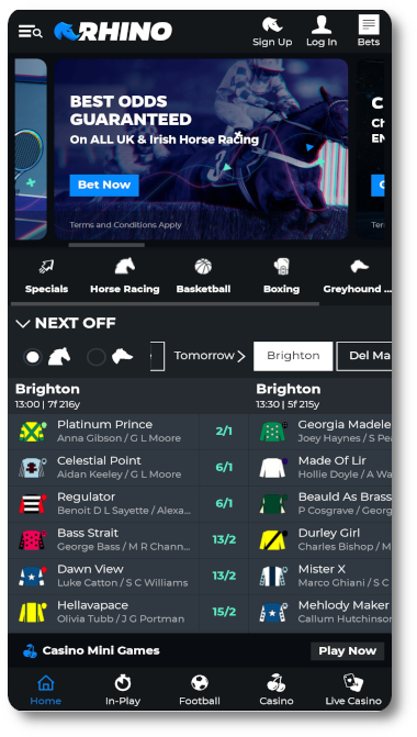 Rhino.bet offers best odds guarenteed to horse betting