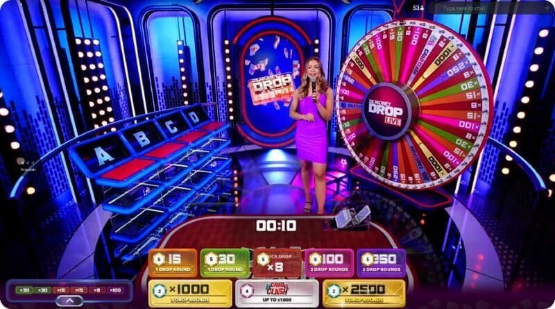 Screenshot from Money Drop Live game show