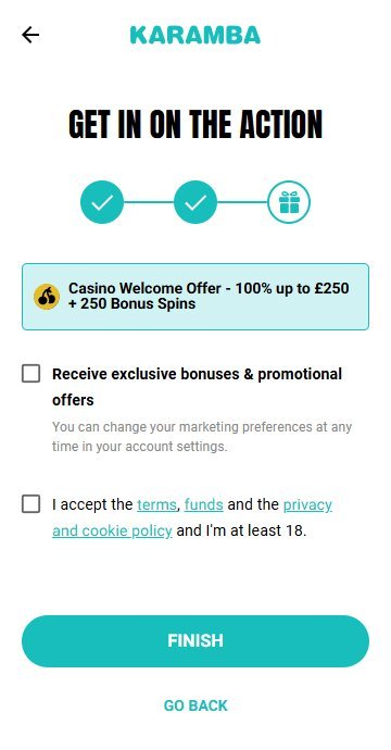 Karamba Sign Up finished