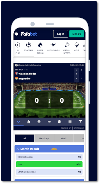 This is how the fafabet live betting looks like