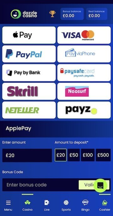 Promo code upon deposits at Dazzle Casino