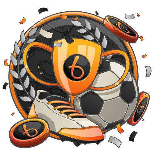 An image featuring a trophy, soccer ball, football boot, and Bojoko coins, surrounded by a laurel wreath and confetti