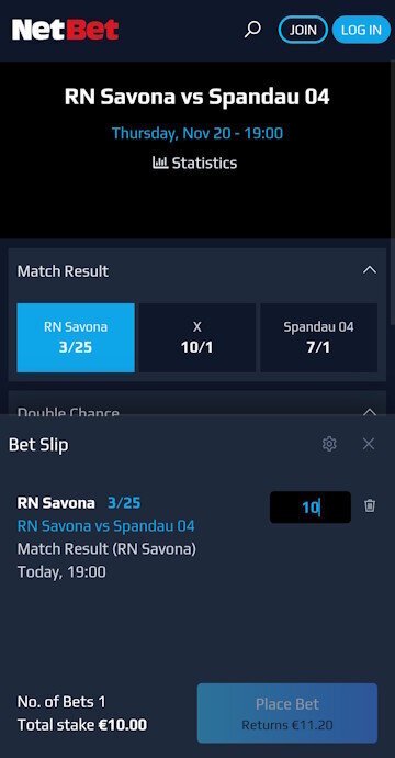 Image of placing a water polo bet in Netbet