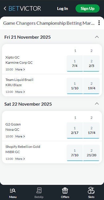 BetVictor esports navigation with Valorant highlighted