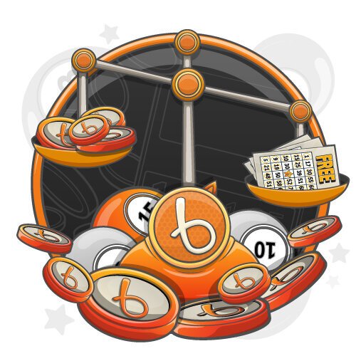 An illustration of a scale holding playing chips and bingo cards