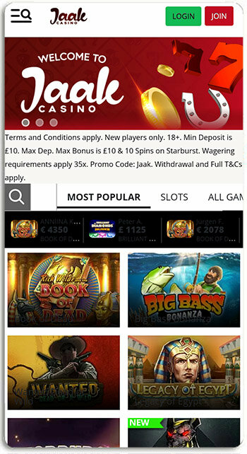 This is how Jaak Casino online casino looks like