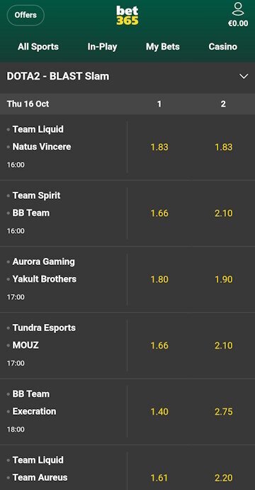 Find Dota 2 match that you want to bet on